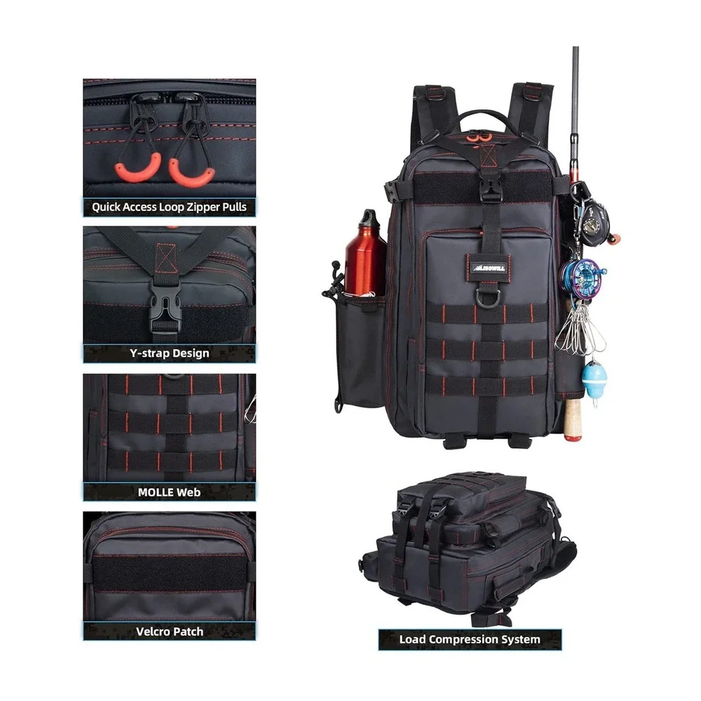BLISSWILL Fishing Backpack Waterproof -Fishing Backpack with Rod Holder-fishi...